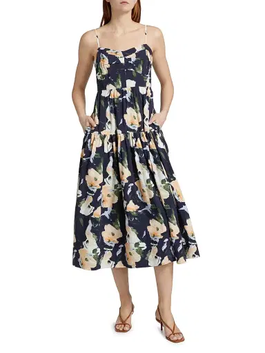 Tanya Taylor Women's Verona Floral Midi-Dress - Midnight Powder Blue Multi | Thumbnail 3