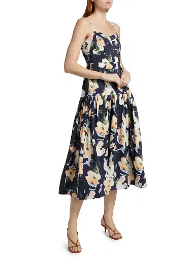 Tanya Taylor Women's Verona Floral Midi-Dress - Midnight Powder Blue Multi | Thumbnail 4