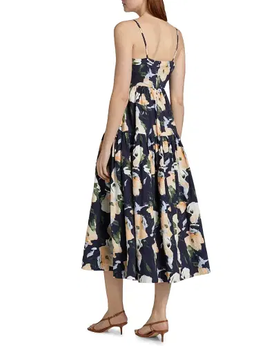 Tanya Taylor Women's Verona Floral Midi-Dress - Midnight Powder Blue Multi | Thumbnail 5