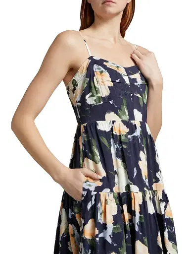 Tanya Taylor Women's Verona Floral Midi-Dress - Midnight Powder Blue Multi | Thumbnail 6