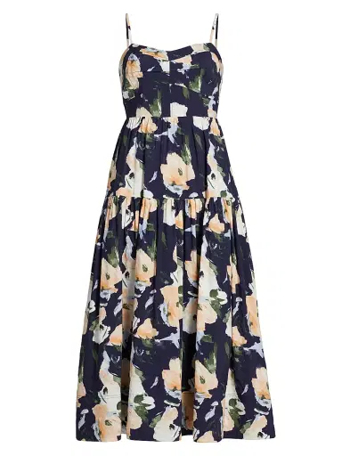 Tanya Taylor Women's Verona Floral Midi-Dress - Midnight Powder Blue Multi | Thumbnail 1