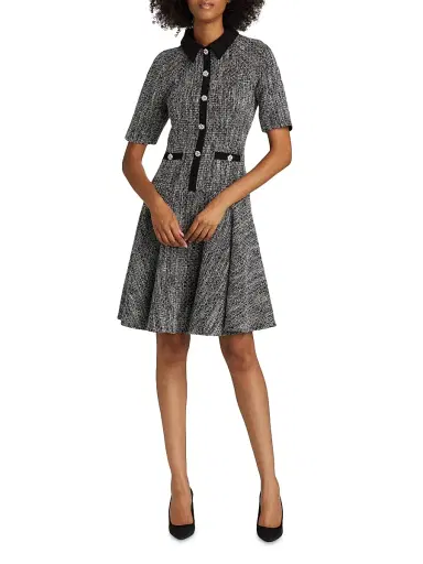 Teri Jon by Rickie Freeman Women's Metallic Tweed Short-Sleeve Dress - Black Silver | Thumbnail 2