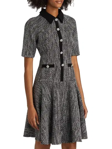Teri Jon by Rickie Freeman Women's Metallic Tweed Short-Sleeve Dress - Black Silver | Thumbnail 4