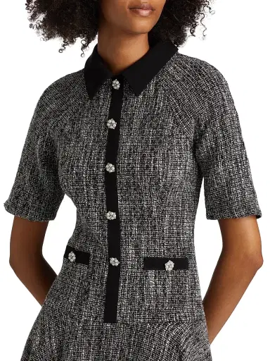 Teri Jon by Rickie Freeman Women's Metallic Tweed Short-Sleeve Dress - Black Silver | Thumbnail 6
