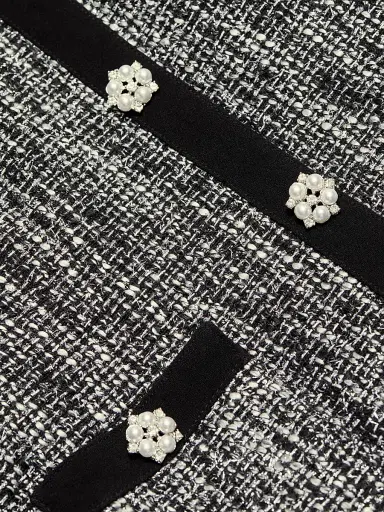 Teri Jon by Rickie Freeman Women's Metallic Tweed Short-Sleeve Dress - Black Silver | Thumbnail 7