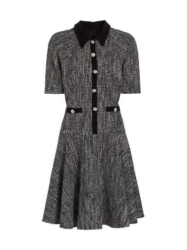 Teri Jon by Rickie Freeman Women's Metallic Tweed Short-Sleeve Dress - Black Silver | Thumbnail 1