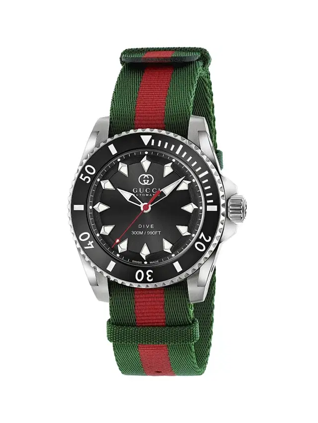 Men's Dive Stainless Steel & Canvas Strap Watch/40MM - Black Green Red