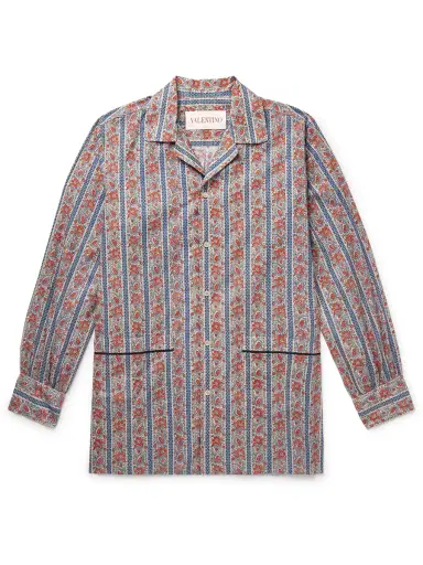 Valentino Garavani Camp-Collar Printed Striped Cotton-Muslin Shirt - Men | Thumbnail 1