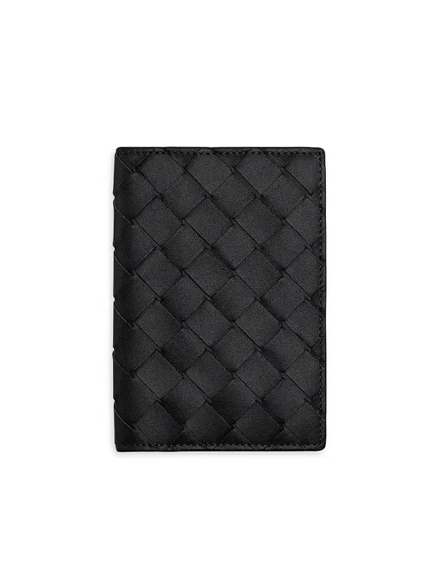 Men's Intrecciato Passport Case - Black Silver Men's Intrecciato Passport Case - Black Silver