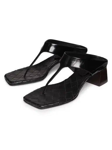 Bottega Veneta Women's Marella 45MM Leather Block-Heel Sandals - Black | Thumbnail 2