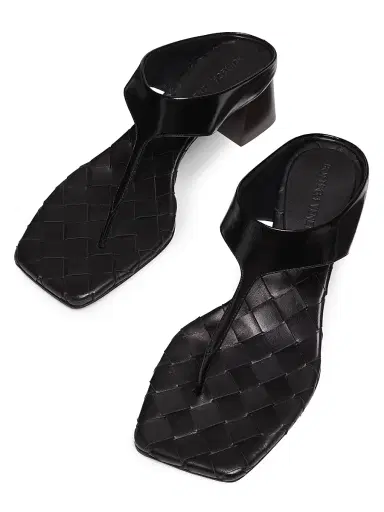 Bottega Veneta Women's Marella 45MM Leather Block-Heel Sandals - Black | Thumbnail 4