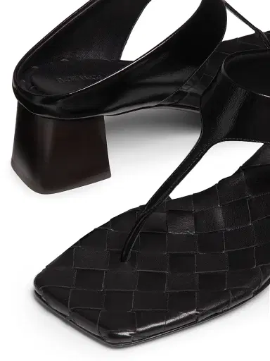 Bottega Veneta Women's Marella 45MM Leather Block-Heel Sandals - Black | Thumbnail 5