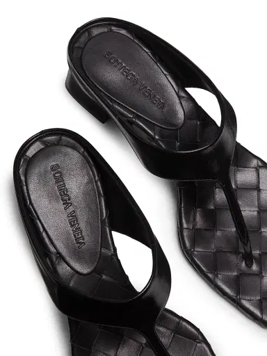 Bottega Veneta Women's Marella 45MM Leather Block-Heel Sandals - Black | Thumbnail 6