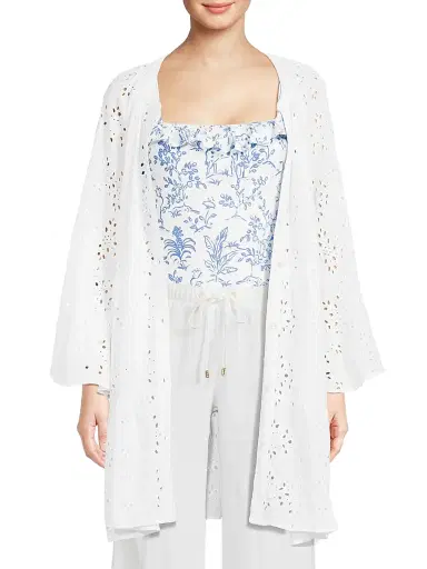 Lilly Pulitzer Women's Brailey Eyelet Cover-Up Shirt - Resort White Hideaway Rayon - Size XL | Thumbnail 3 Lilly Pulitzer Women's Brailey Eyelet Cover-Up Shirt - Resort White Hideaway Rayon - Size XL | Thumbnail 3