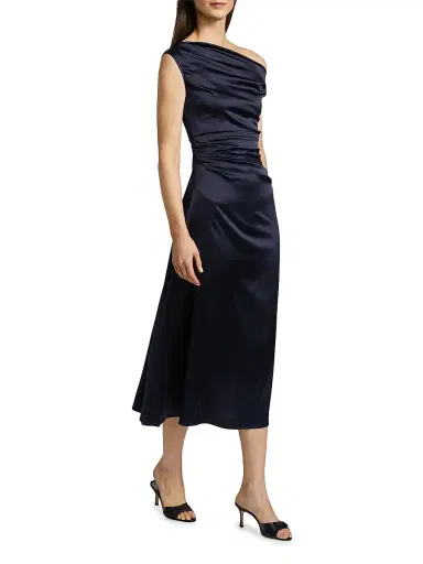 Staud Women's Phare Silk Drape Midi-Dress | Thumbnail 2 Staud Women's Phare Silk Drape Midi-Dress | Thumbnail 2