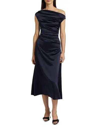 Staud Women's Phare Silk Drape Midi-Dress | Thumbnail 3 Staud Women's Phare Silk Drape Midi-Dress | Thumbnail 3