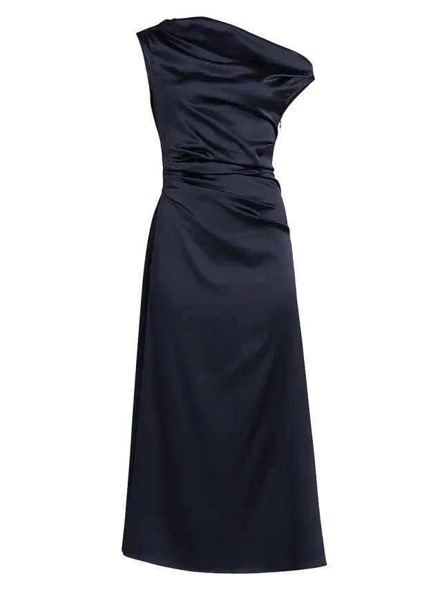 Women's Phare Silk Drape Midi-Dress - Navy