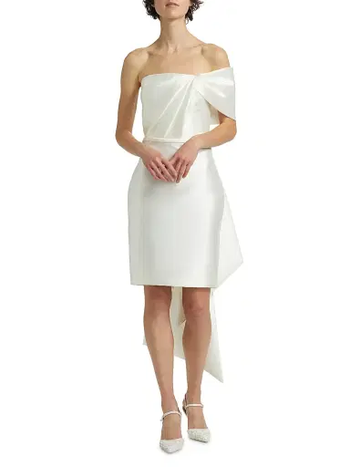 Amsale Women's One-Shoulder Bow Back Satin Dress - Ivory - Size 14 | Thumbnail 2 Amsale Women's One-Shoulder Bow Back Satin Dress - Ivory - Size 14 | Thumbnail 2