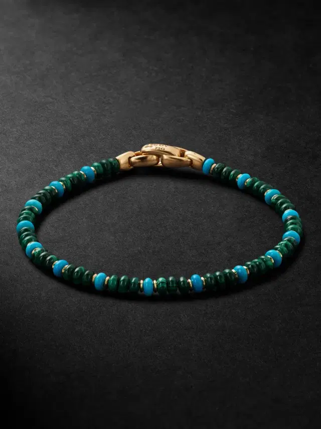 David Yurman Spiritual Beads 18-Karat Gold, Malachite and Turquoise Beaded Bracelet - Men