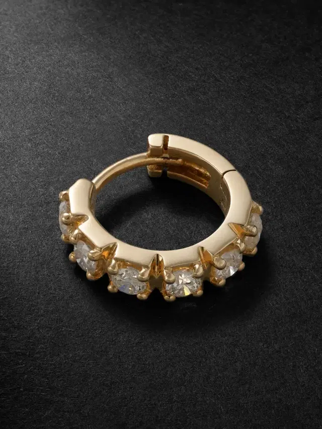 Jacquie Aiche 14-Karat Gold Diamond Single Hoop Earring - Men