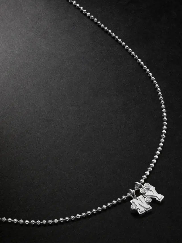 Greg Yuna Sÿlver Babÿ Umlaut NY Initial Sterling Silver Diamond Pendant Necklace - Men