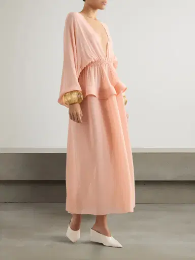 Alaïa Gathered Georgette Peplum Midi Dress | Thumbnail 2