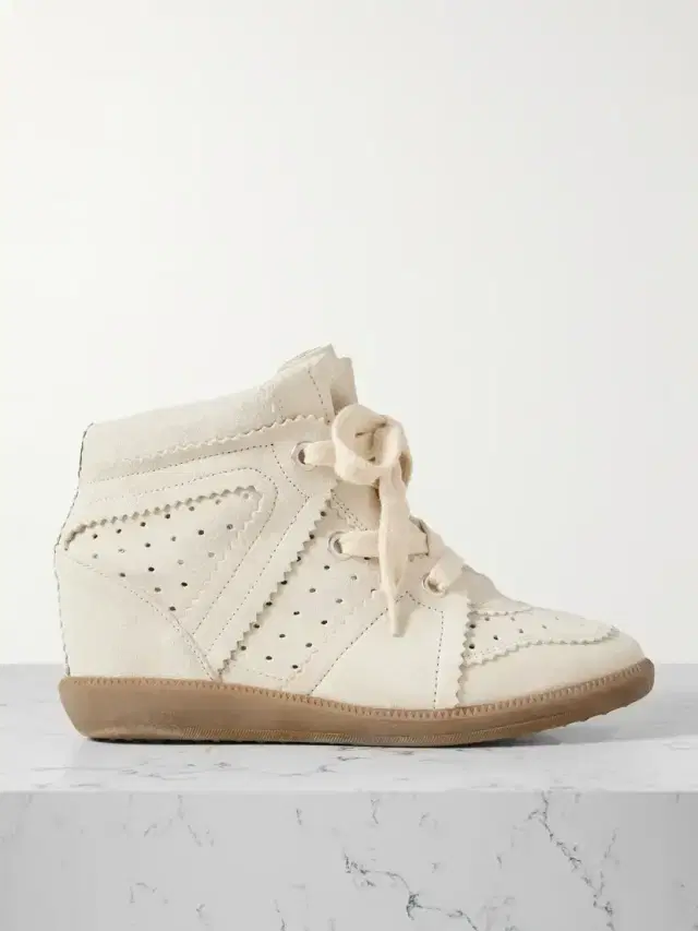 Bobby Perforated Suede Wedge Sneakers