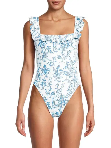 Lilly Pulitzer Women's Aemma Ruffled Floral One-Piece Swimsuit - Resort White Tall Tales - Size 10 | Thumbnail 3 Lilly Pulitzer Women's Aemma Ruffled Floral One-Piece Swimsuit - Resort White Tall Tales - Size 10 | Thumbnail 3