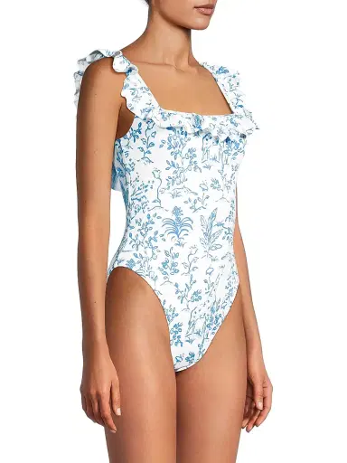 Lilly Pulitzer Women's Aemma Ruffled Floral One-Piece Swimsuit - Resort White Tall Tales - Size 10 | Thumbnail 4 Lilly Pulitzer Women's Aemma Ruffled Floral One-Piece Swimsuit - Resort White Tall Tales - Size 10 | Thumbnail 4