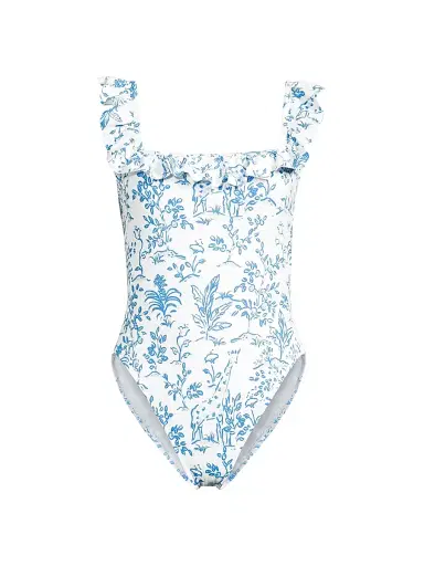 Lilly Pulitzer Women's Aemma Ruffled Floral One-Piece Swimsuit - Resort White Tall Tales - Size 10 | Thumbnail 1 Lilly Pulitzer Women's Aemma Ruffled Floral One-Piece Swimsuit - Resort White Tall Tales - Size 10 | Thumbnail 1