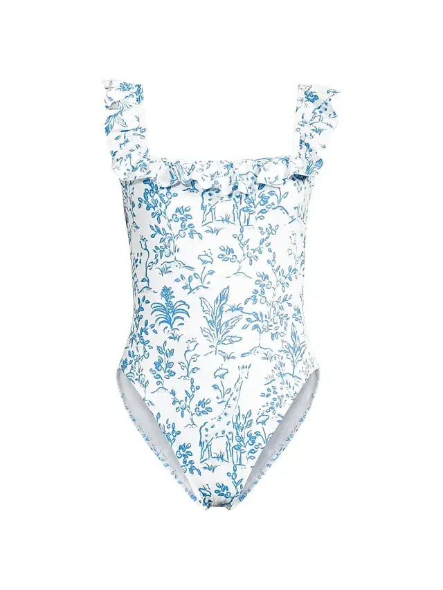 Women's Aemma Ruffled Floral One-Piece Swimsuit - Resort White Tall Tales