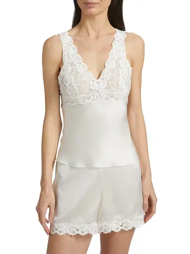Josie Natori Women's Rose Parfait Silk-Lace Camisole - Warm White | Thumbnail 3
