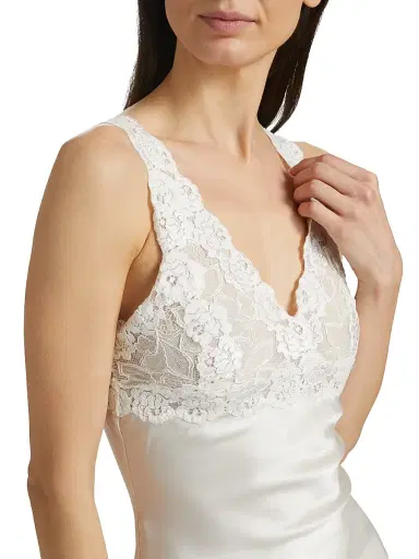Josie Natori Women's Rose Parfait Silk-Lace Camisole - Warm White | Thumbnail 5