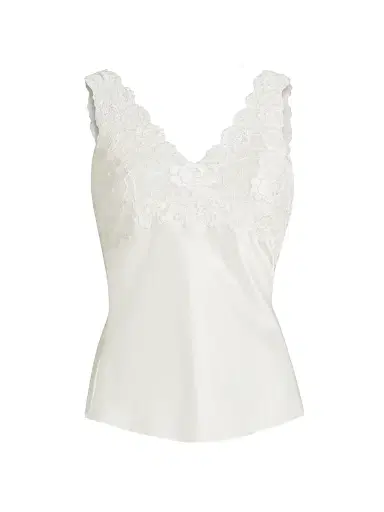 Josie Natori Women's Rose Parfait Silk-Lace Camisole - Warm White | Thumbnail 1