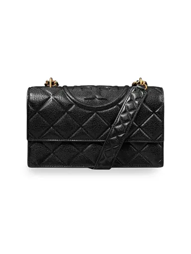 Tory Burch Women's Small Fleming Polished Grain Leather Shoulder Bag - Black | Thumbnail 1 Tory Burch Women's Small Fleming Polished Grain Leather Shoulder Bag - Black | Thumbnail 1