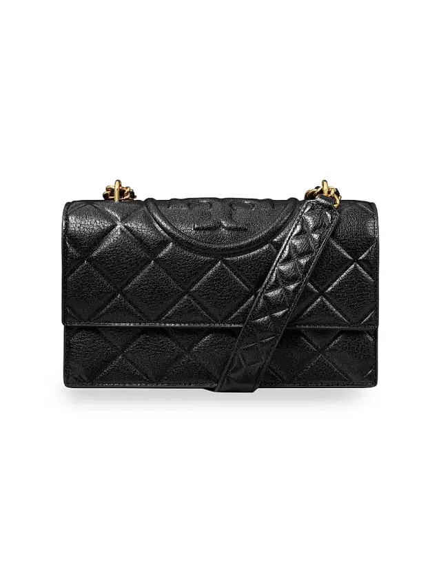 Tory Burch Women's  Fleming Polished Grain Leather Shoulder Bag - Black