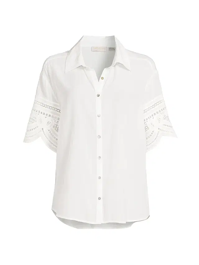 Ramy Brook Women's Shamaya Eyelet-Trimmed Swim Cover-Up Top - White