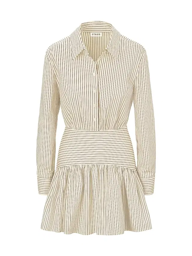 Staud Women's Rocco Stripe Mini Shirtdress -  Dark Oak Micro Stripe