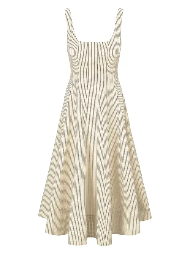 Women's Wells Striped Sleeveless Fit & Flare Dress -  Dark Oak Micro Stripe