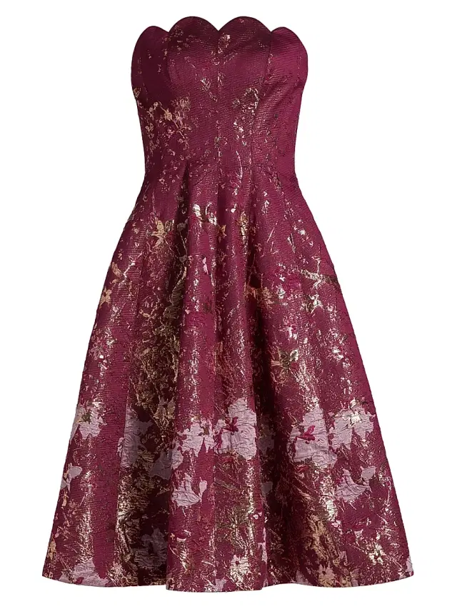 Rene Ruiz Collection Women's Scalloped Brocade Strapless Cocktail Dress