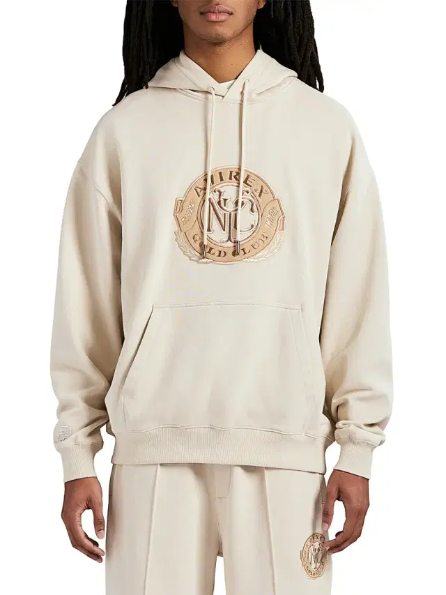 AVIREX Men's Gold Club Logo Cotton Fleece Hoodie - Birch