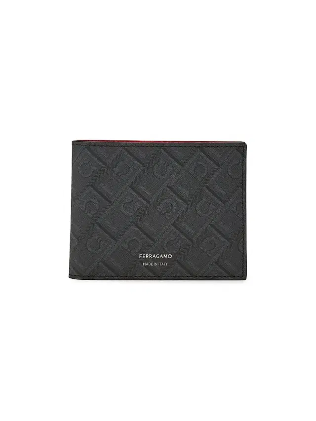 Men's Monogrammed Leather Wallet - Nero Flame Red
