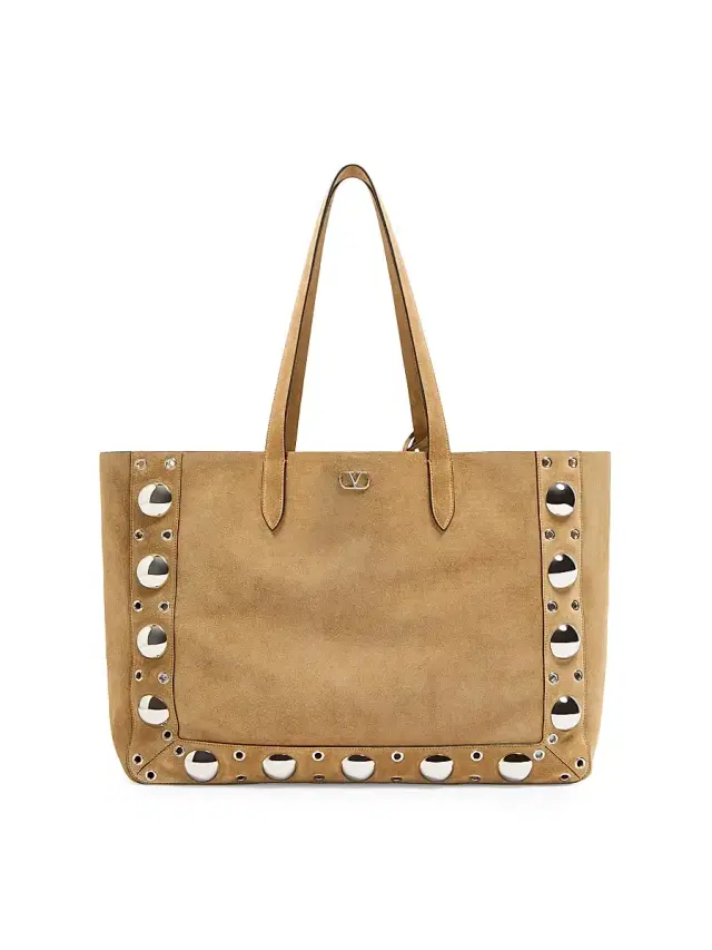 Valentino Garavani Men's Nellcôte  Suede Shopping Bag - Havana Beige