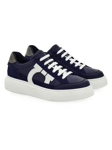 Ferragamo Men's Mixed-Media Sneakers - Midnight Bianco - Size 10 | Thumbnail 2