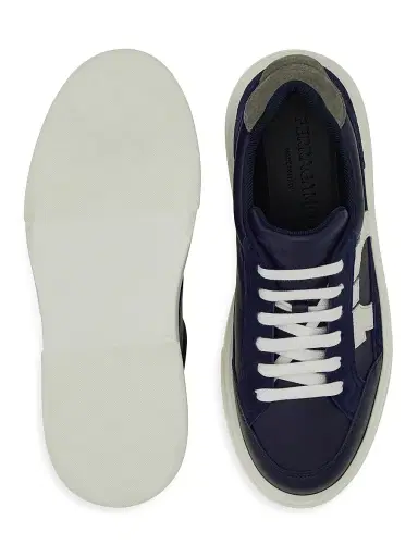 Ferragamo Men's Mixed-Media Sneakers - Midnight Bianco - Size 10 | Thumbnail 4