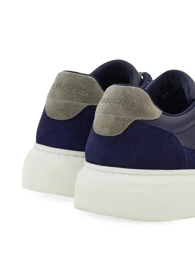 Ferragamo Men's Mixed-Media Sneakers - Midnight Bianco - Size 10 | Thumbnail 5