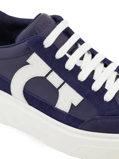 Ferragamo Men's Mixed-Media Sneakers - Midnight Bianco - Size 10 | Thumbnail 6