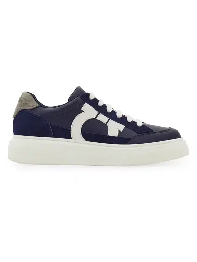 Ferragamo Men's Mixed-Media Sneakers - Midnight Bianco - Size 10 | Thumbnail 1