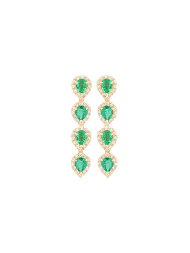 Wish Fine Jewelry 3.00ct Diamond Emerald 18K Gold Drop Earrings | Thumbnail 1