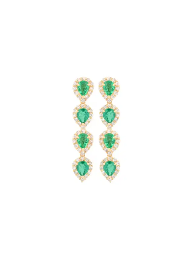 Wish Fine Jewelry 3.00ct Diamond Emerald 18K Gold Drop Earrings